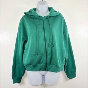Heart & Hips Teal Green Full Zip-Up Cozy Fleece Hoodie Jacket SzM